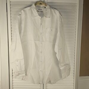 Raffi Mens White‎ Pure Linen Long Sleeve Button Down Shirt XL